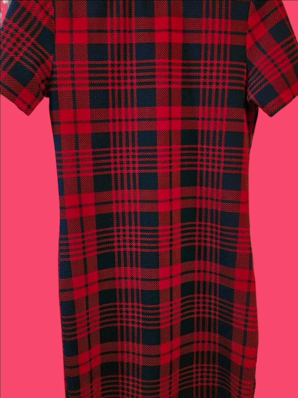 4/$67 Deal! Zaful Red and Black Plaid Knit Short Sleeve Dress